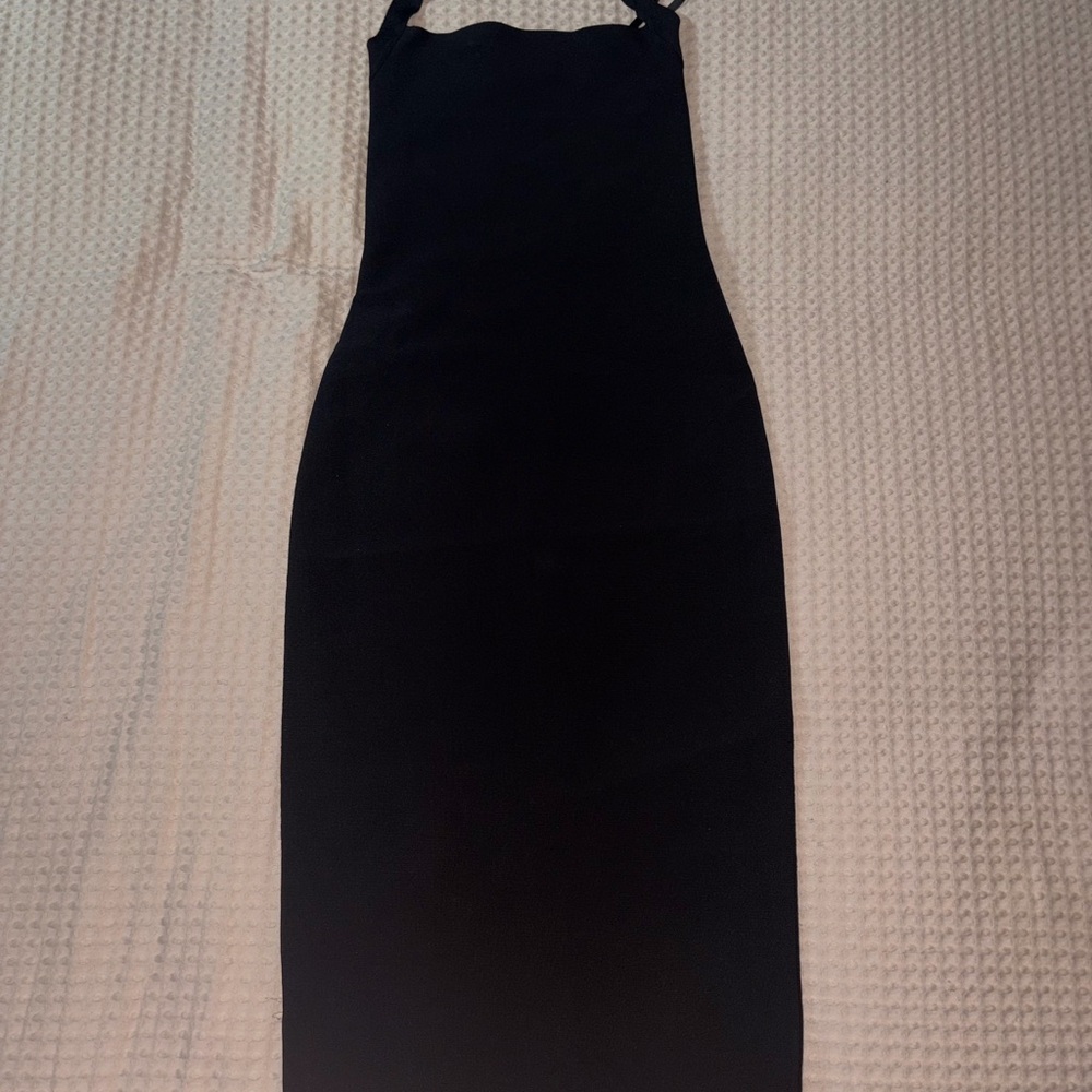 Aritzia Black Scallop Halter Midi Dress